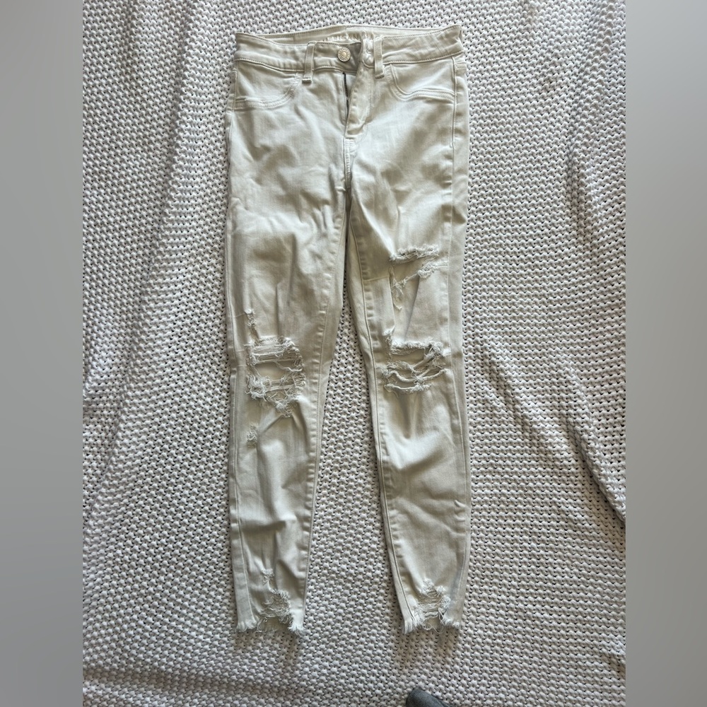 American Eagle White Ripped Skinny Jeans